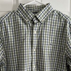 Vineyard Vines Men's Blue and Green Plaid Shirt
